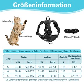 Grantop Adjustable Cat Harness, Escape-Proof Cat Harness with Lead Set, Soft Harness for Cats, Kittens, Dogs, Puppies, Black, S
