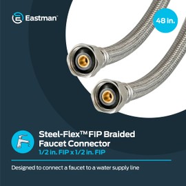 Eastman 48 Inch Steel-Flex Faucet Connector, Braided Stainless Steel Supply Line with 1/2 In. FIP Ends, 48021