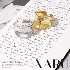 Naru 925 Silver Wide Plate Ring, Adjustable Size, Men's, Women's, One Size Fits Most, Simple, Stylish, Cute, Matching Couples, Popular Brand, Silver, 18K Gold Plated, Gold, Sterling Silver