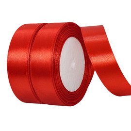1 Inch Red Satin Ribbon,50 Yards Red Ribbon Solid Fabric Ribbon for Gift Wrapping Floral Bouquets Wedding Home Party Decoration