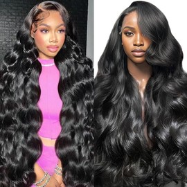 Outdoorfun Mamushow #1 Jet Black and #4 Chocolate Brown 13x6 Body Wave Full Lace Frontal Human Hair Wigs:_Jet Black(Full Lace)_24