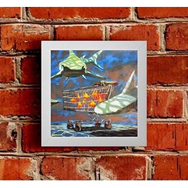 Small Fish In Shopping Trolley Hiding From Sharks - Framed Picture - White by Victorian Print