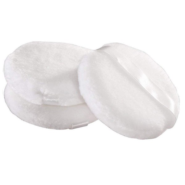 3 Pieces Round Velour Powder Puffs with Ribbon 8cm Soft Sponge for Face Makeup Cosmetic Loose Powder Puff Foundation Beauty Tool (White)