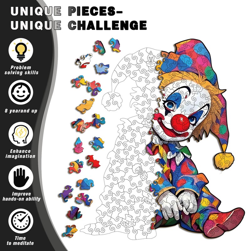 Wacocetoy Wooden Jigsaw Puzzles for Adults, Naughty Clown Jigsaw Puzzles