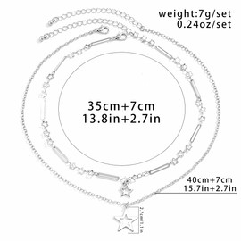 Yecomsy Y2k Star Necklace Layered Stacked Star Choker Necklace Punk Style Chunky Star Statement Necklaces Minimalist Necklace Chain Jewelry for Women -F Style
