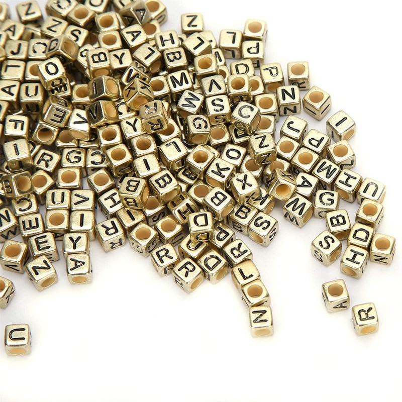 500 cuentas de letras, pulseras de plata cuadradas de acrílico