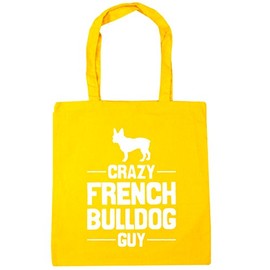 Hippowarehouse Crazy French Bulldog guy Tote Shopping Gym Beach Bag 42cm x38cm, 10 litres