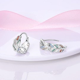 NARMO Earrings for Women 925 Sterling Silver Colourful Heart Hoop Feather Hoop Cross Hoop Small Hoop Earrings Huggie Earrings for Women Hoop Earrings, Sterling Silver, Cubic Zirconia