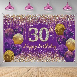 30th Birthday Decorations for Women, Purple Glitter Spots Fabric Sign Poster Birthday Party Decoration, 30th Birthday Background Banner Woman, 30th Birthday Party Decoration
