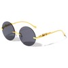 Dweebzilla Jaguar Rimless Round Metal Frame Luxury Sunglasses (Gold Frame,