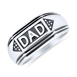 Mens Word Band Signet DAD Ring for Men Oxidized Black Silver Tone Stainless Steel