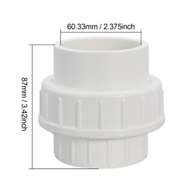 2" PVC Union Coupling Pipe Fitting PVC Adapter Schedule 40, EPDM O-Ring, 2 inch Slip Coupling Fitting (Socket x Socket), 4 Pack, White