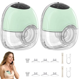 Electric Breast Pump, 4 Modes and 12 Levels, Handsfree Breast Pumps, Portable Electric Breast Pump, Painless Strong Suction, Low Noise Leakage Prevent with 17/19/21 mm Flanges (2 Pieces, Green)