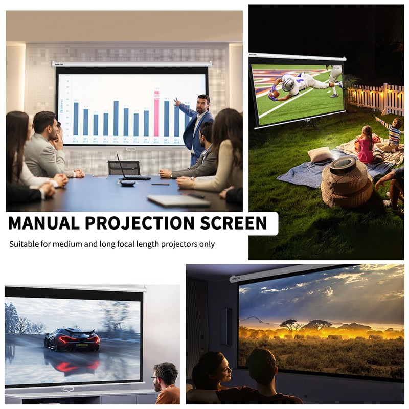 WASJOYE 100'' Manual Pull Down Projector Screen - 4K HD