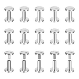 sourcing map 25Pack Brass Chicago Screws, 10x10mm Flat Head Screw Back Binding Post Nail Stud Rivets for DIY Leather Craft Belt Strap, Silver