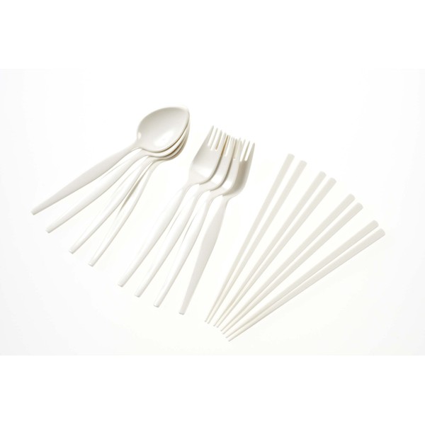 Captain Stag M-7840 Goody Spoons (4), Fork (4), Chopsticks (4) Set (Case Included) (White)