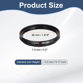 PATIKIL 46mm Circular Polarizer Filter, Camera Lens Filter Slim Optical Glass with Len Cap for Video Vlog Portrait Photography, Black