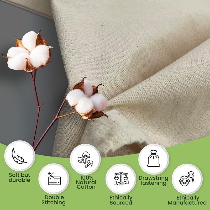 Bronta Mill Plain Natural 100% Cotton Drawstring Stuff Bags |