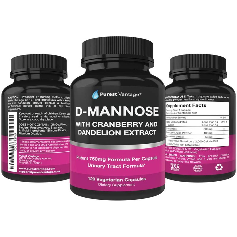 D Mannose Capsules with 600mg D-Mannose Powder Per Cap -