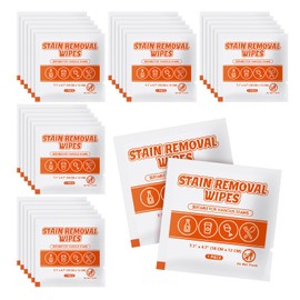 Stain Remover Wet Wipes Bulk, Individual Wrapped Clothes Portable Travel Messy Eater Cleaning Laundry Stain Removal Wipes Pocket Size for Clothing Fabric/Shoes/Wine/Fast Food 7.1 x 4.7 Inch (White 50)