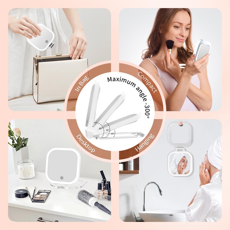 FASCINATE Compact Travel Makeup Mirror with Lights and Magnification, 3.5