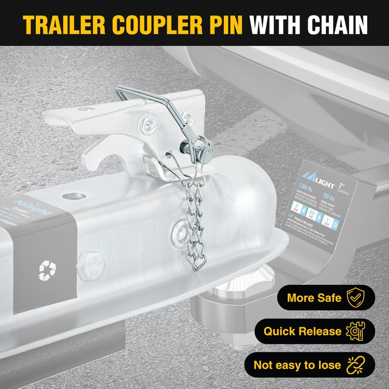 Nilight Straight Trailer Coupler with Security Latch&Chain for 2-Inch Hitch