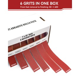 Emery Cloth Roll, 6 Grits, 1 Inch x 19.7 ft (6m) Sandpaper Roll 80 120 240 320 400 600, Emery Cloth for Metal, Wood, Automotive and Furniture, Wet/Dry Abrasive Cloth with Dispenser