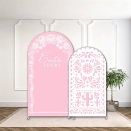 agogos 2 Pcs Cielito Lindo Arch Backdrop Covers,Set of 2(6FT/5FT) Pink Talavera Floral Arch Fabric Cover for Mexican Wedding Birthday Baby Shower Party Decoration