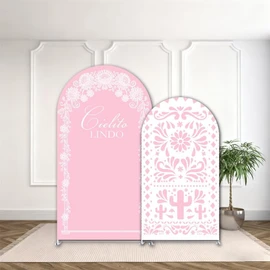 agogos 2 Pcs Cielito Lindo Arch Backdrop Covers,Set of 2(6FT/5FT) Pink Talavera Floral Arch Fabric Cover for Mexican Wedding Birthday Baby Shower Party Decoration