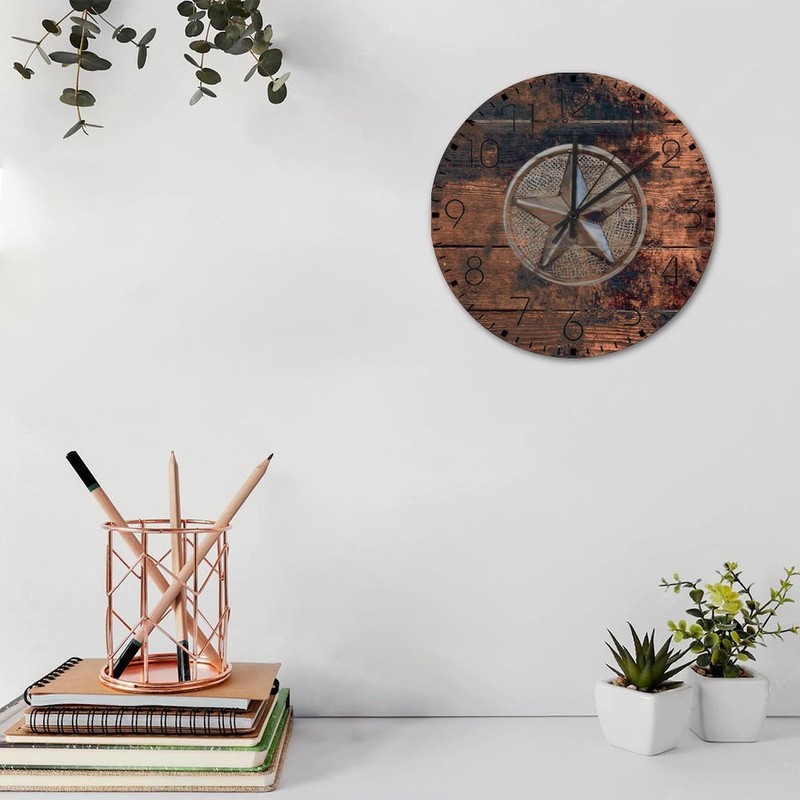 Autravelco Wood Wall Clock Non-Ticking Quartz Battery Operated Texas Lone