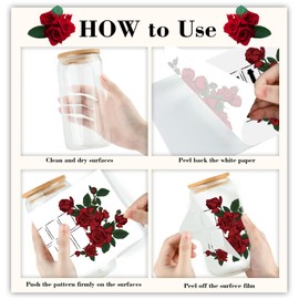 Rub On Transfers for Crafts - 5 Pcs UV Dtf Cup Wraps for 16 Oz Including Coffee Rose Flower Books Chili Design Waterproof Stickers for Furniture Glass Cup Home School Office DIY Crafts