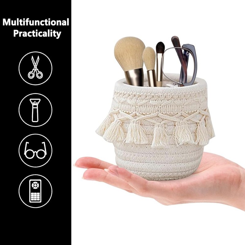 2 Pack Cotton Rope Desktop Organizer,Makeup Brush Holder,Mini Storage Basket,