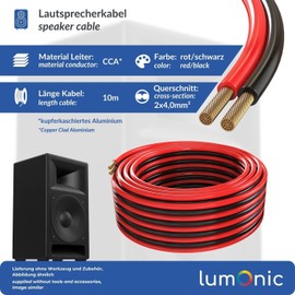 Lumonic Lautsprecherkabel | 10m Rot Schwarz | 2X 4mm² CCA | HiFi Boxenkabel | Audio Zwillingsleitung