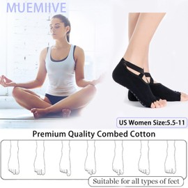 MUEMIIVE Pilates Socks with Grips for Women, Non Slip Five Toe Grip Socks Pilates with Straps, 3 Pairs Grippy Sock for Yoga Hospital Workout Barre (Black Gray Pink Size 5.5-11)