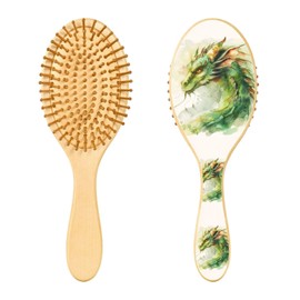 ALAZA Green Dragon Portrait Hair Brush for Women Men Natural Wood Detangler Brushes for All Hair Types Hairbrush for Wet & Dry