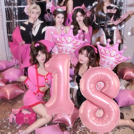 40 Inch Pink Crown Number 18 Balloons, 18th Birthday Balloons for Men Women, 18th Celebration Decor Happy 18th Birthday Party,18th Birthday Party Decoration Wedding Anniversary Events Supplies