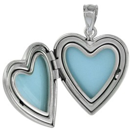 3/4 inch Sterling Silver Jewish Star of David Heart Locket Necklace for Women 16 inch RL_30H