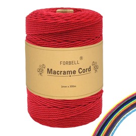 FORBELL Macrame Yarn, 2 mm x 300 m Premium Cotton Yarn, DIY Crafts (Red, 3 mm x 300 m)