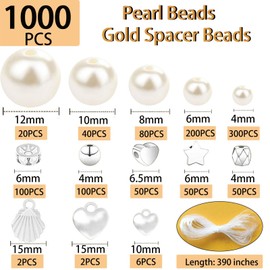 1000Pcs Pearl Beads for Bracelets Making, Pearl Beads for Jewelry Making for Adults, Silver Bracelet Beads DIY Kit, Silver Spacer Beads for Bracelets, Women Friendship Bracelet Making Kit (Silvery)