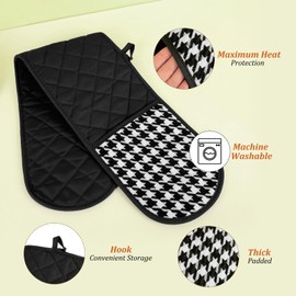 4-Piece Set Oven Gloves Heat Resistant, Black Oven Gloves Double With Heat-Insulating Pot Holders For Kitchen Baking And Cooking