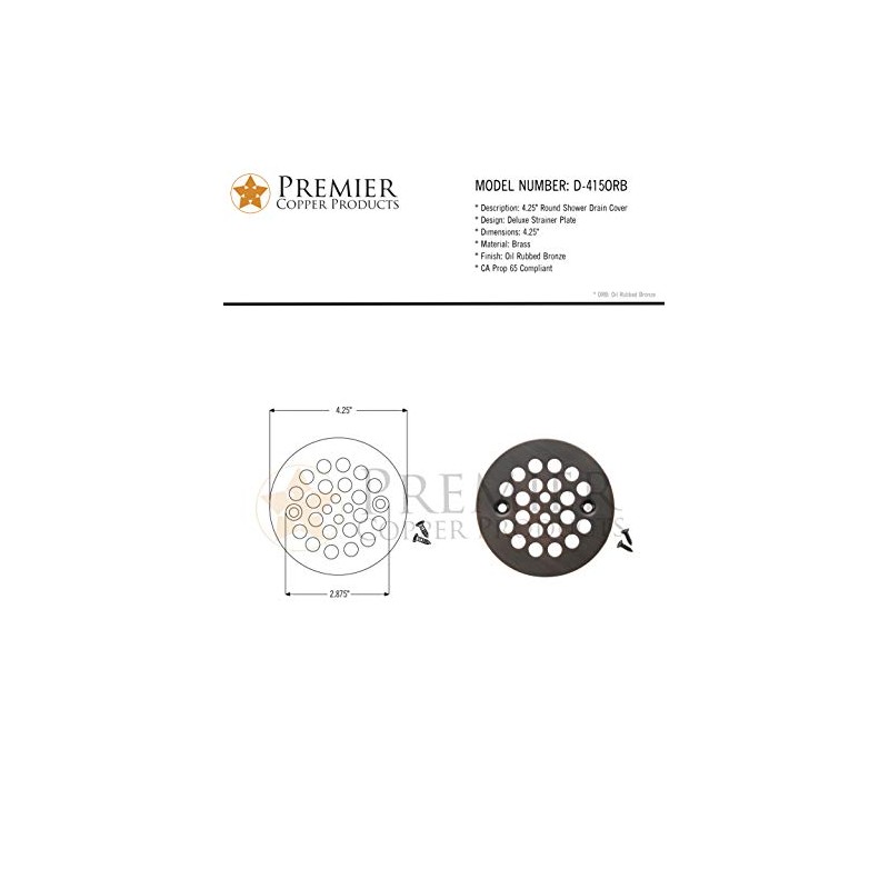 Premier Copper Products D-415ORB 4.25-Inch Round Shower Drain Cover, Oil