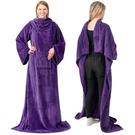 PAVILIA Wearable Blanket with Sleeves for Adult Women Men, Cozy Fleece Warm Wrap Throw Blanket with Arms, Pocket, Gifts for Christmas, Wife, Purple