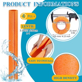 Hanaive 4 Pcs 40 Inch x 4.1 Inch Jumbo Pool Noodles Bulk Large Pre Slit Clamp Foam Protection Foam Tube Swim Noodles for Swimming Floating Craft Projects Padding Bumper(Orange)