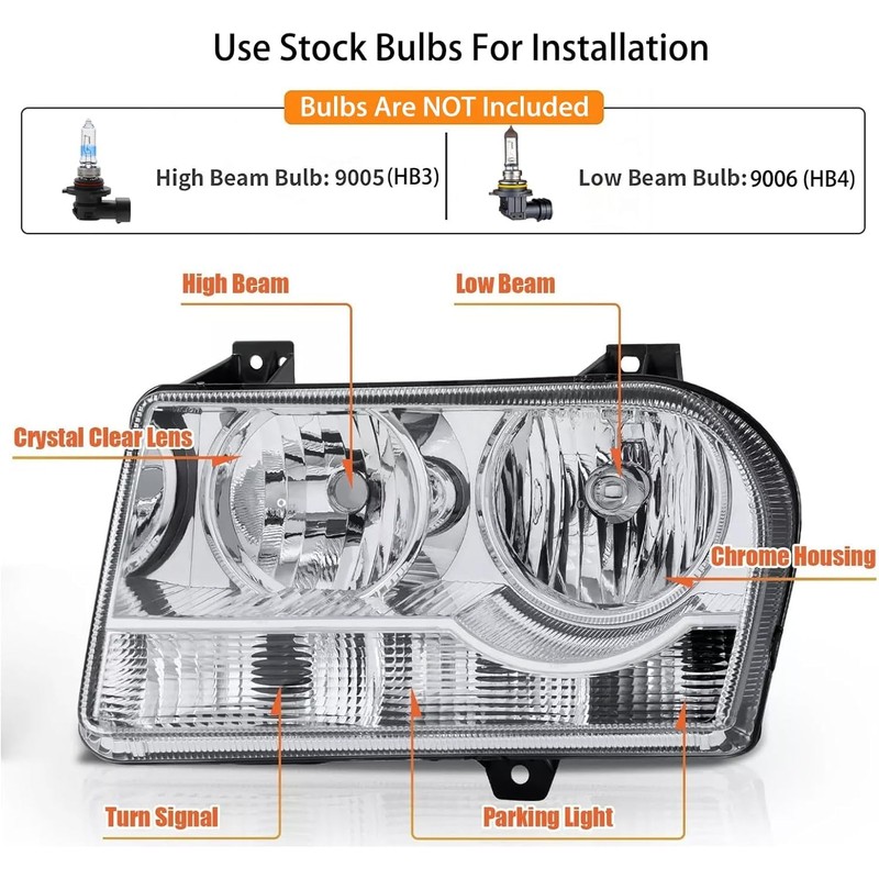 Sagnod Auto Headlights Compatible with 2005-2010 Chrysler 300