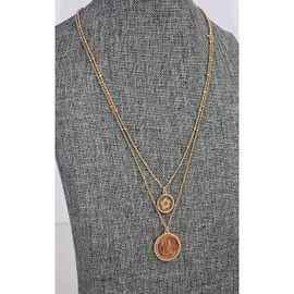 American Coin Treasures Double Chain Necklace Ring Tailed Possum Coin Pendant with Dried Flower Charm | Saturn Style 18 and 16 Inch Goldtone Chain | Certificate of Authenticity