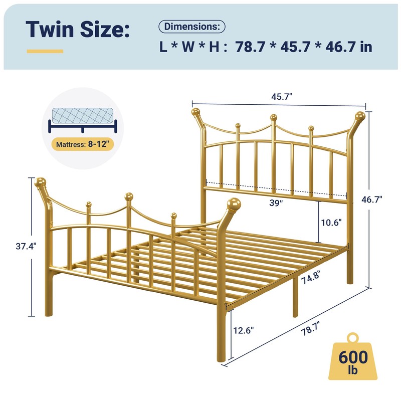 Allewie 14 Inches Twin Size Metal Platform Bed Frame with