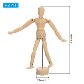 PATIKIL 5.5" Wooden Mannequin Figure, 2 Pcs Artist Drawing Manikin Model Flexible Movable Jointed Sketching Lay Figure for Painting Drawing Decoration