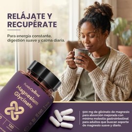 Purely Optimal Glicinato de magnesio 500 mg: ayuda a dormir y alivia el estrés. Suplemento de magnesio suave y de alta absorción para la relajación mu