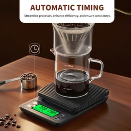 YONCON Coffee Scale with Timer - 0.1g Accurate, 3kg Drip Espresso Scale for Pour Over Coffee, Portable Digital Kitchen Food Scale with, LCD Displa, Non-Slip Mat (Including Batteries) - Black
