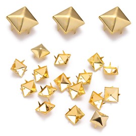 100 PCS Gold Square Rivets 15mm Pyramid Studs Metal Punk Rivets Nail Head Studs for Leather Craft Bags Belt Shoe Decorative DIY Projects Clothing Jeans